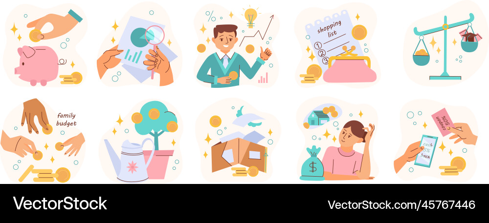 Financial planning flat set Royalty Free Vector Image
