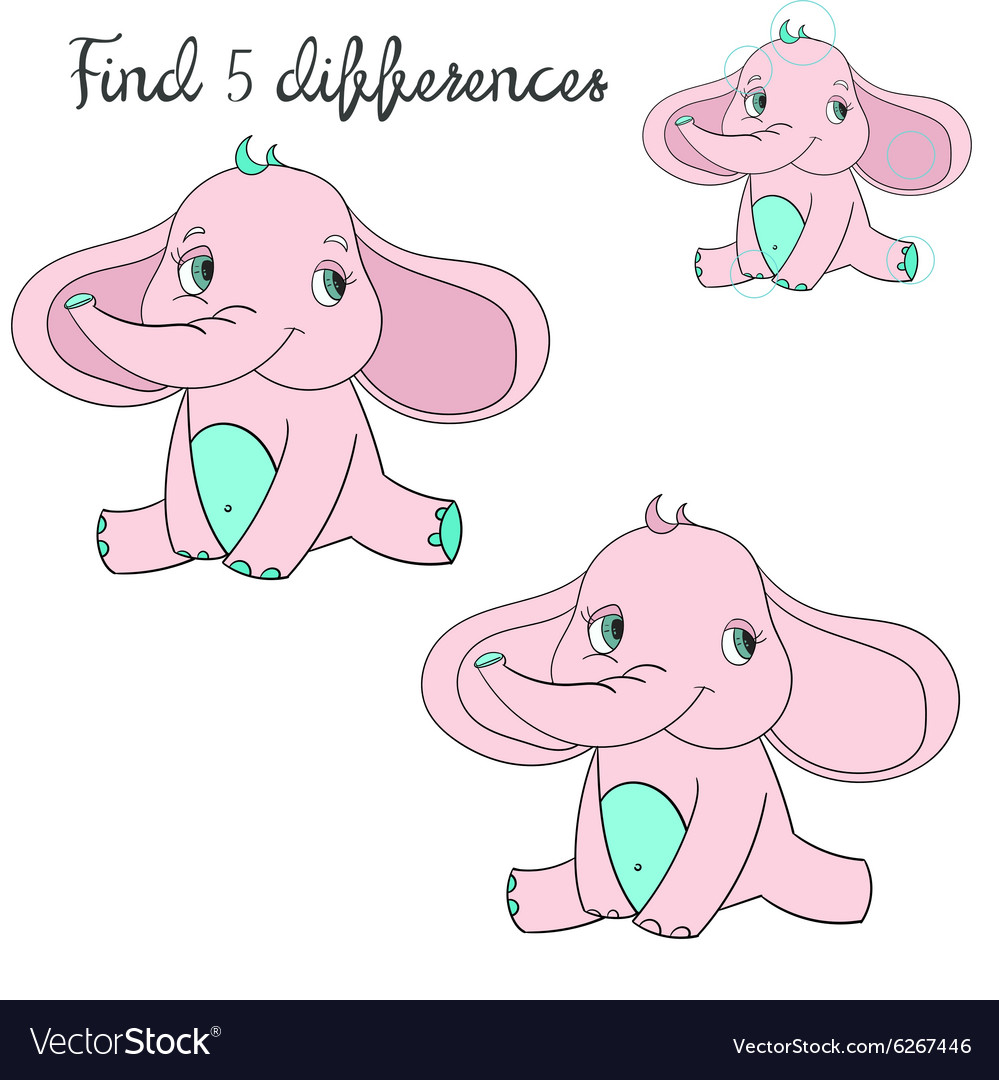 Find differences kids layout for game elephant