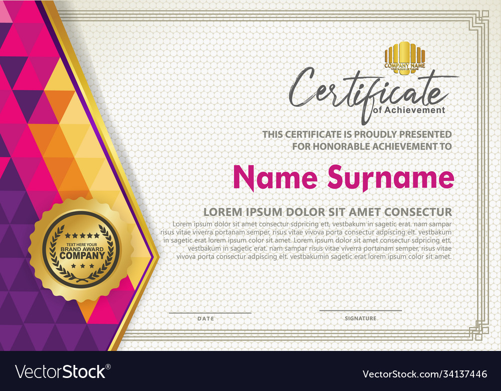 Horizontal certificate template with triangle Vector Image Horizontal certificate template with triangle