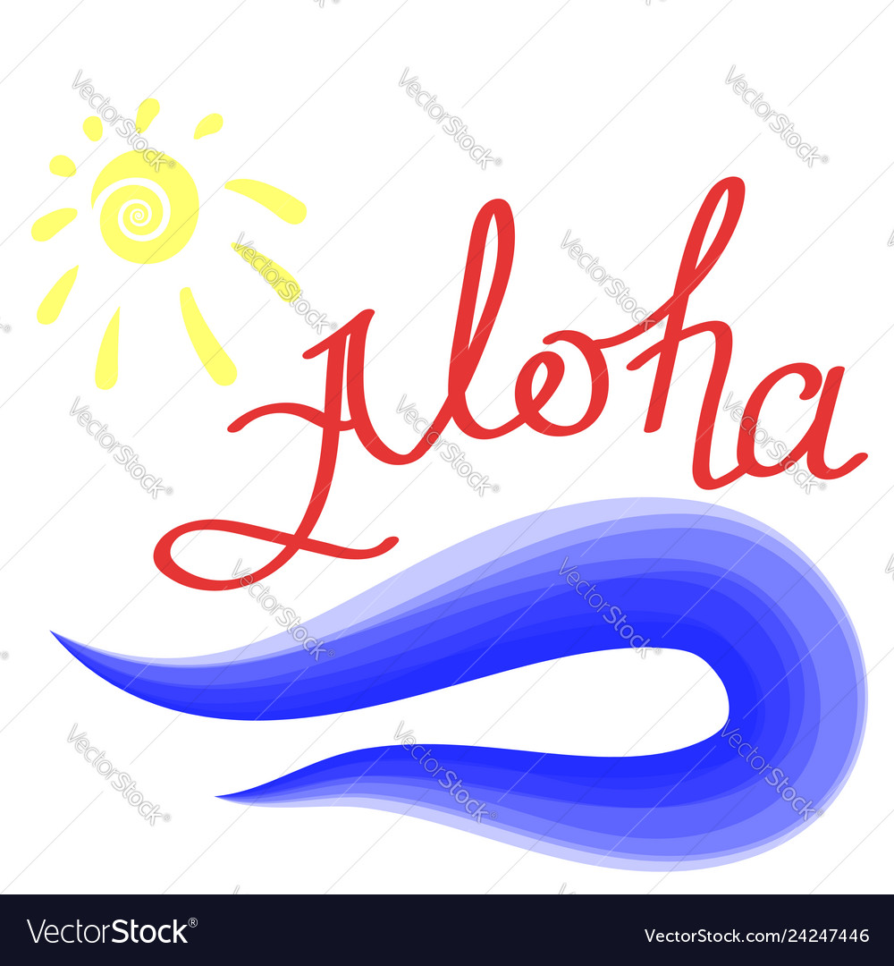 Lettering aloha text with sea and sun hand