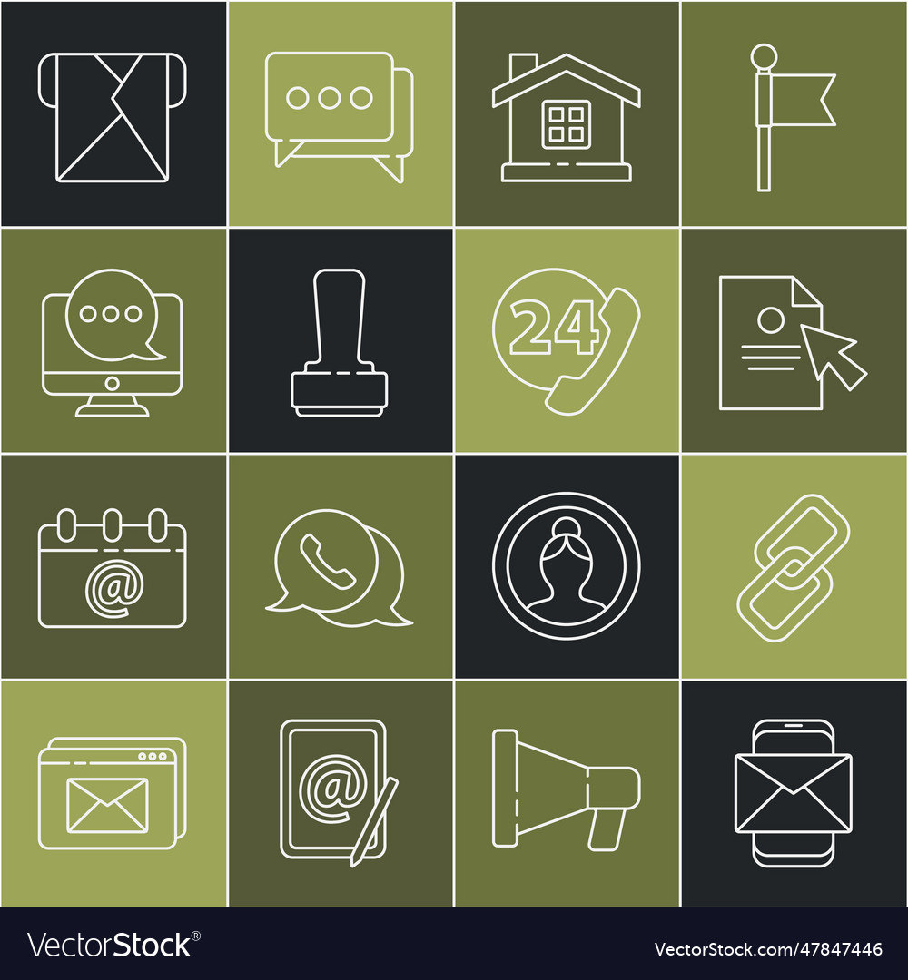 Set line mobile and envelope chain link document vector image Set line mobile and envelope chain link document