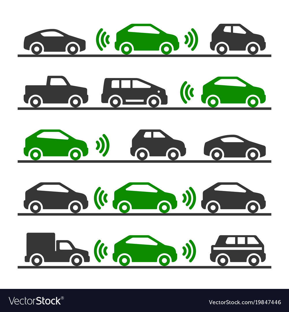 Smart car with sensors and radars on road Vector Image