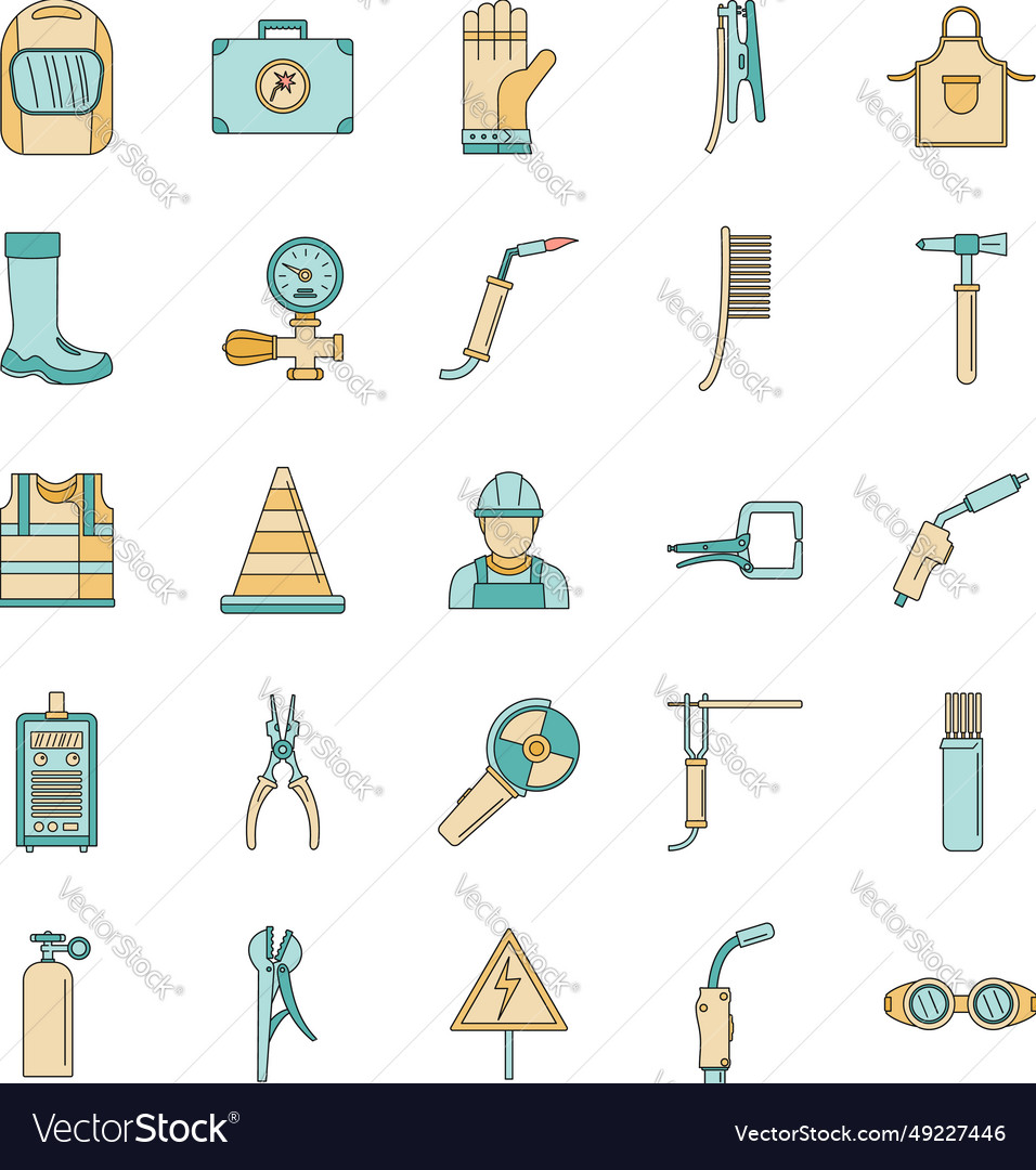 Welder equipment icons set color Royalty Free Vector Image