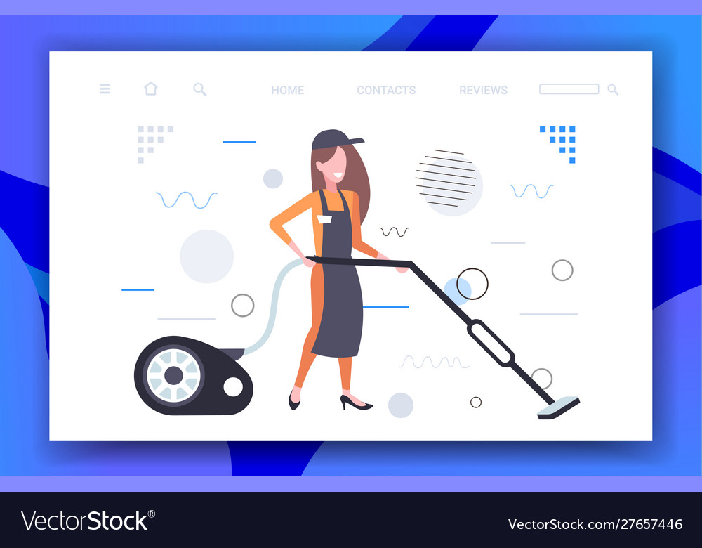 Woman using vacuum cleaner female janitor vector image Woman using vacuum cleaner female janitor