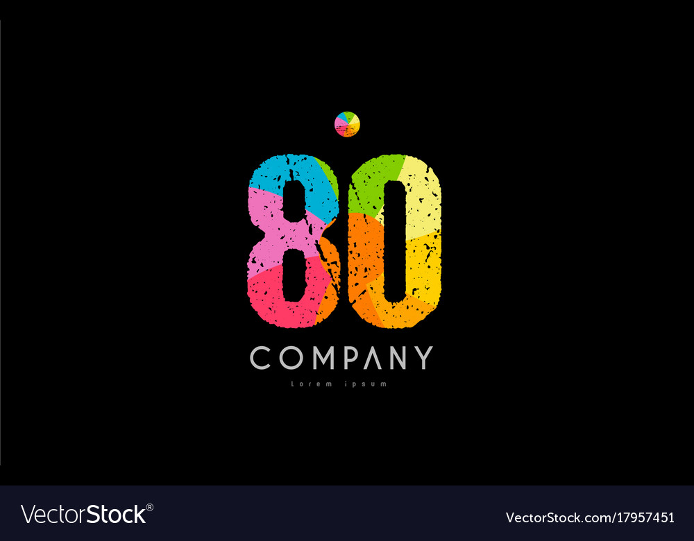 80 number grunge color rainbow numeral digit logo