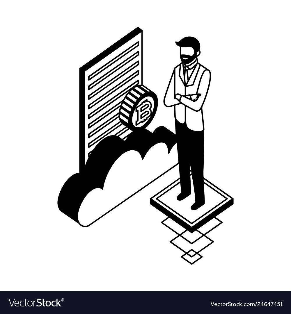 Businessman with cloud computing and set icons