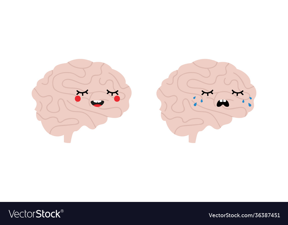 Human brain cartoon characters happy and sad