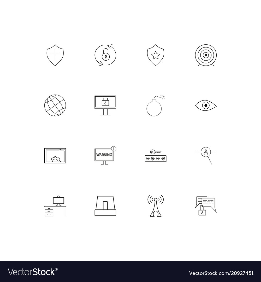 Internet security linear thin icons set outlined
