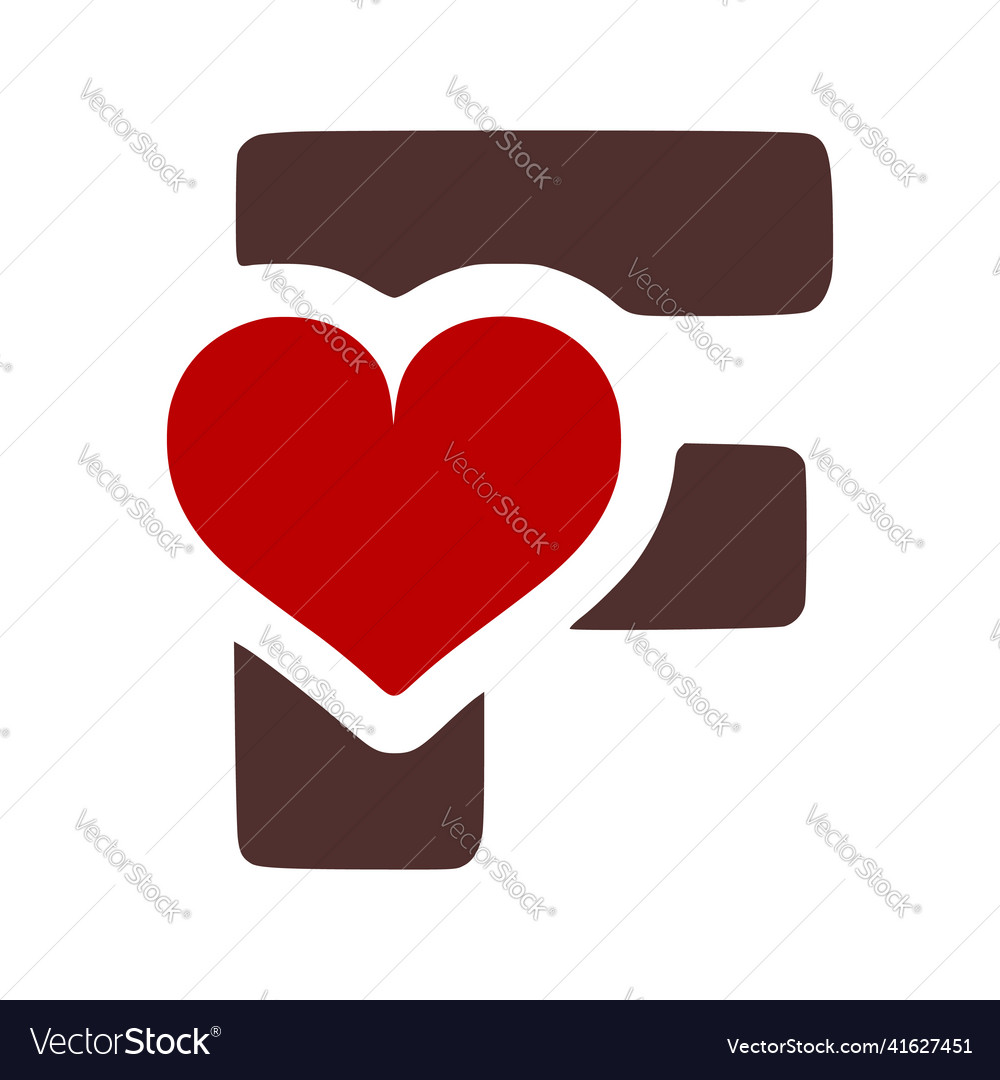 Letter f with heart symbol doodle icon Royalty Free Vector