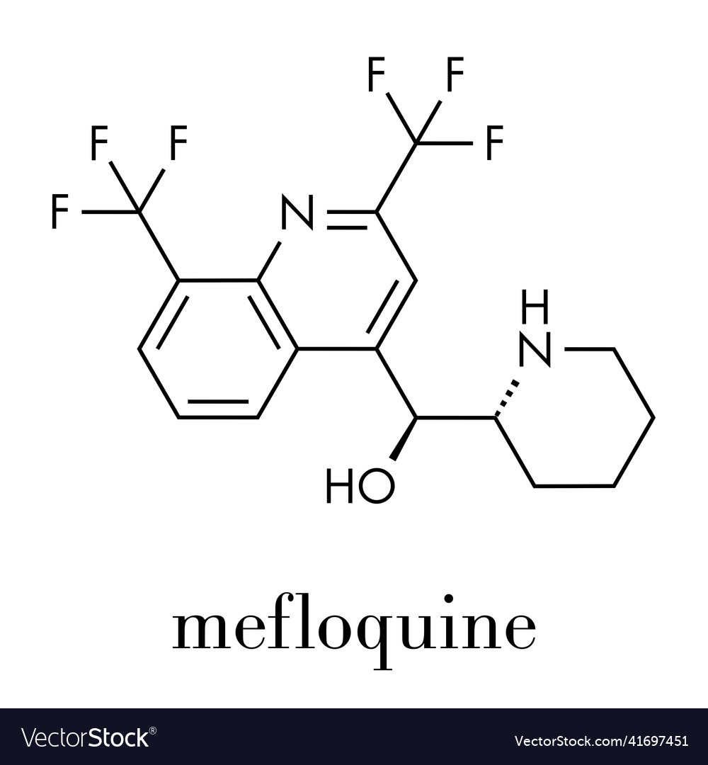 Mefloquine malaria drug molecule skeletal formula