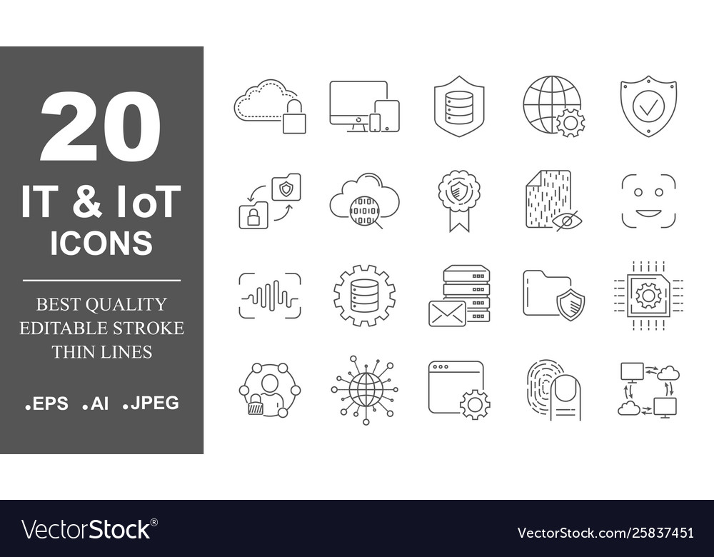 Premium set network it iot line icons simple