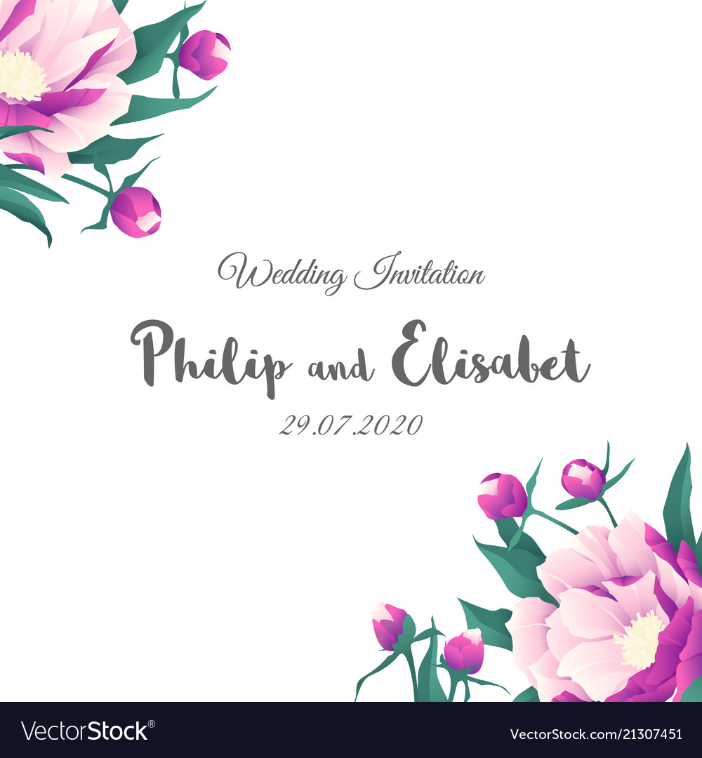 Vintage wedding invitation template with peonies vector image Vintage wedding invitation template with peonies