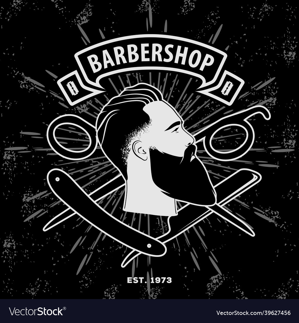 Barber shop poster template with bearded men Vector Image