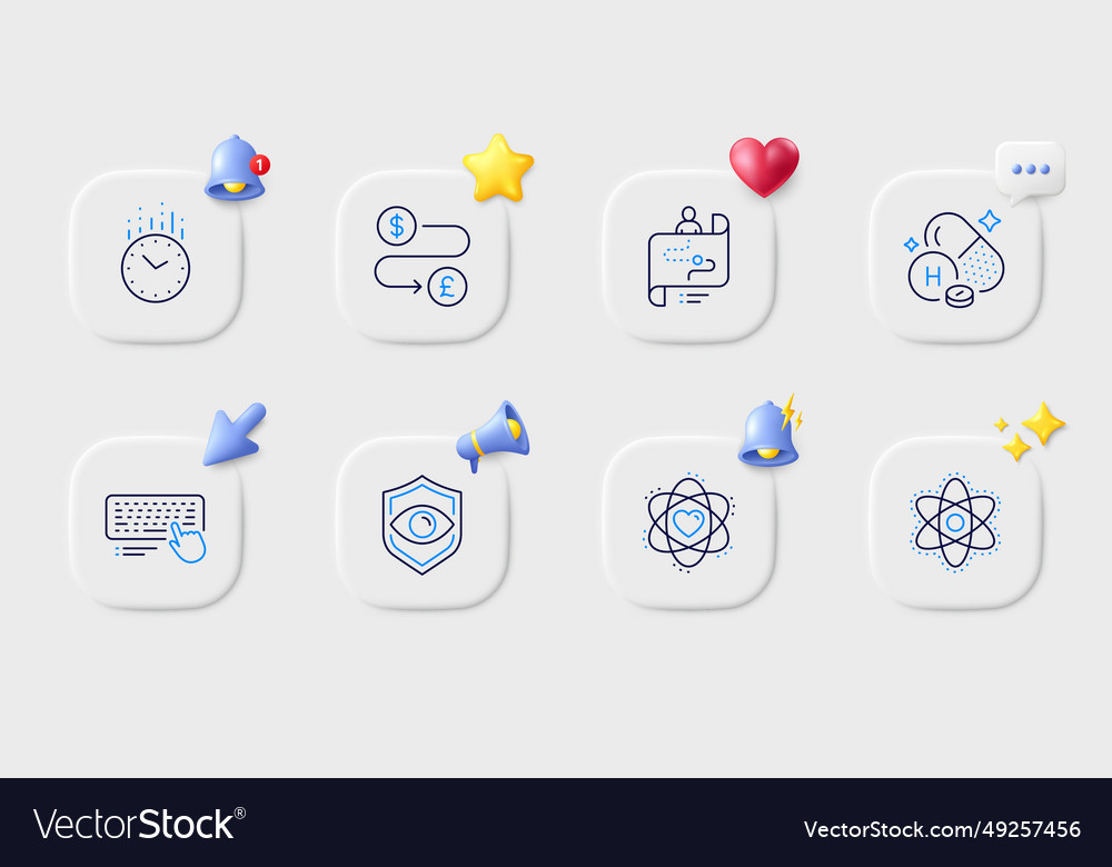 Computer keyboard time and atom line icons vector image Computer keyboard time and atom line icons