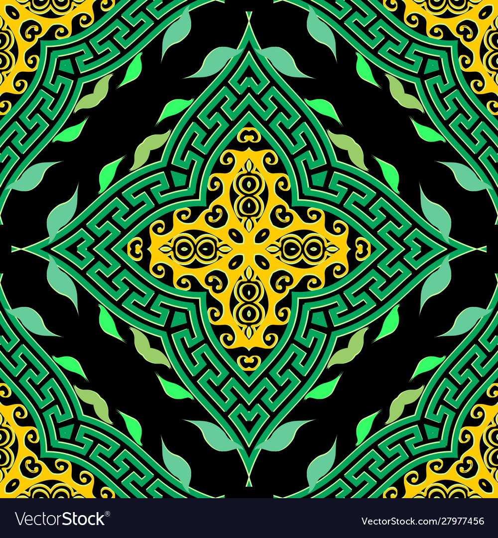 Green ethnic geometric seamless pattern greek Vector Image