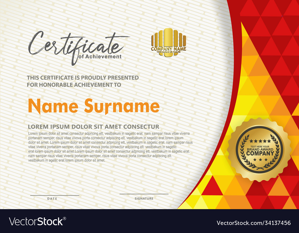 Horizontal certificate template with triangle Vector Image Horizontal certificate template with triangle