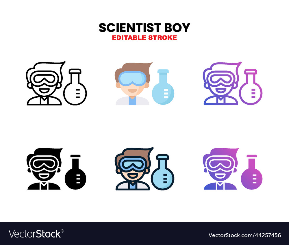 Scientist boy icon set with different styles vector image Scientist boy icon set with different styles