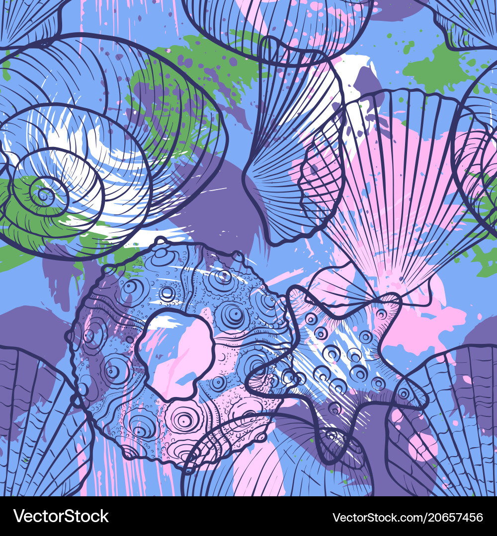 Seamless pattern with seashells Royalty Free Vector Image