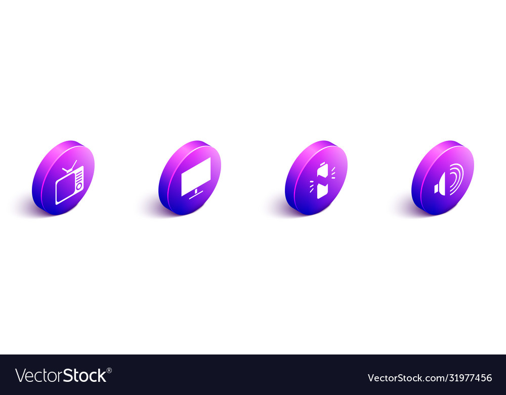 Set isometric retro tv computer monitor screen