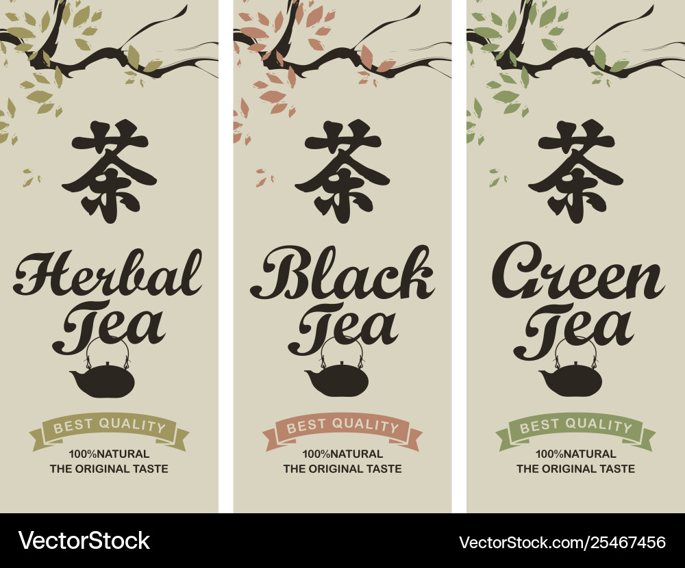 Set labels for black green and herbal tea Vector Image