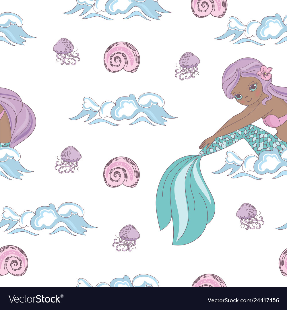 Shell mermaid princess girl seamless pattern Vector Image
