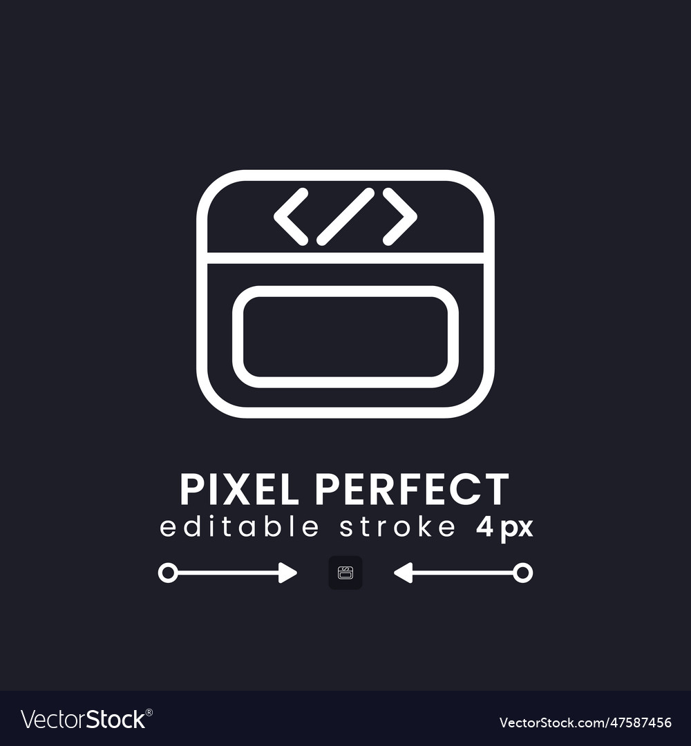 Webpage coding white linear desktop icon on black vector image Webpage coding white linear desktop icon on black