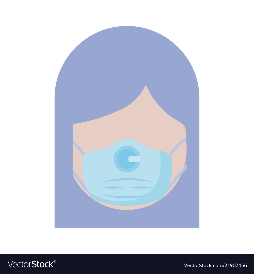 Woman wearing medical surgical face mask flat