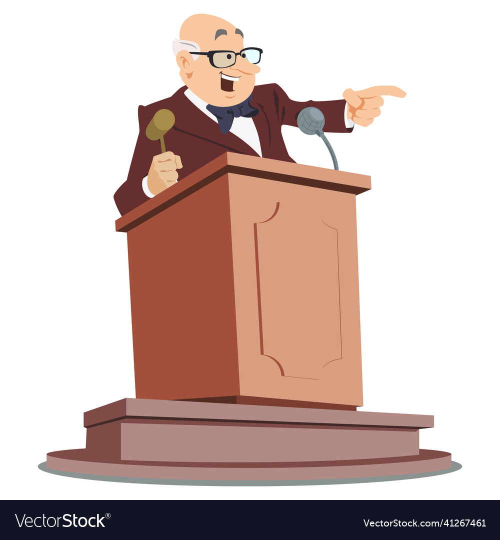Auctioneer is on podium lead of trades vector image Auctioneer is on podium lead of trades