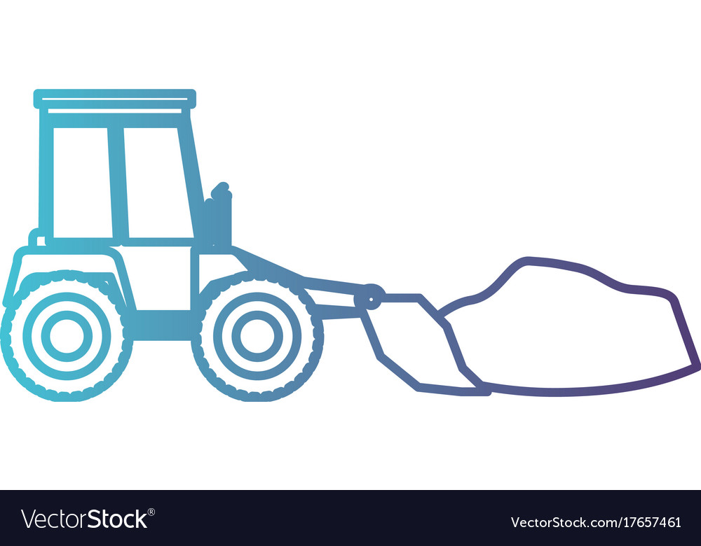 Bulldozer on gradient color silhouette from blue