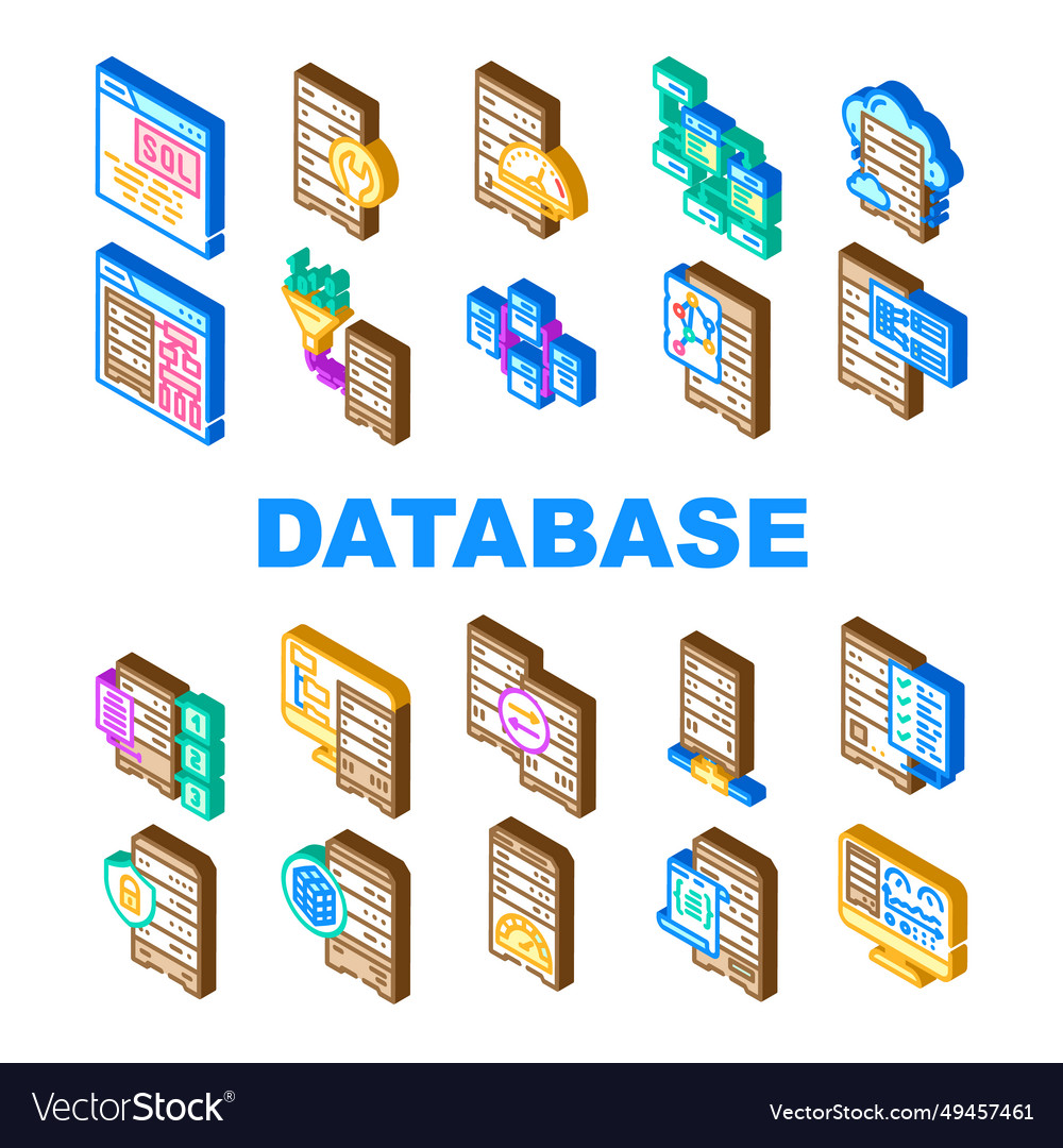 Database administrator computer icons set
