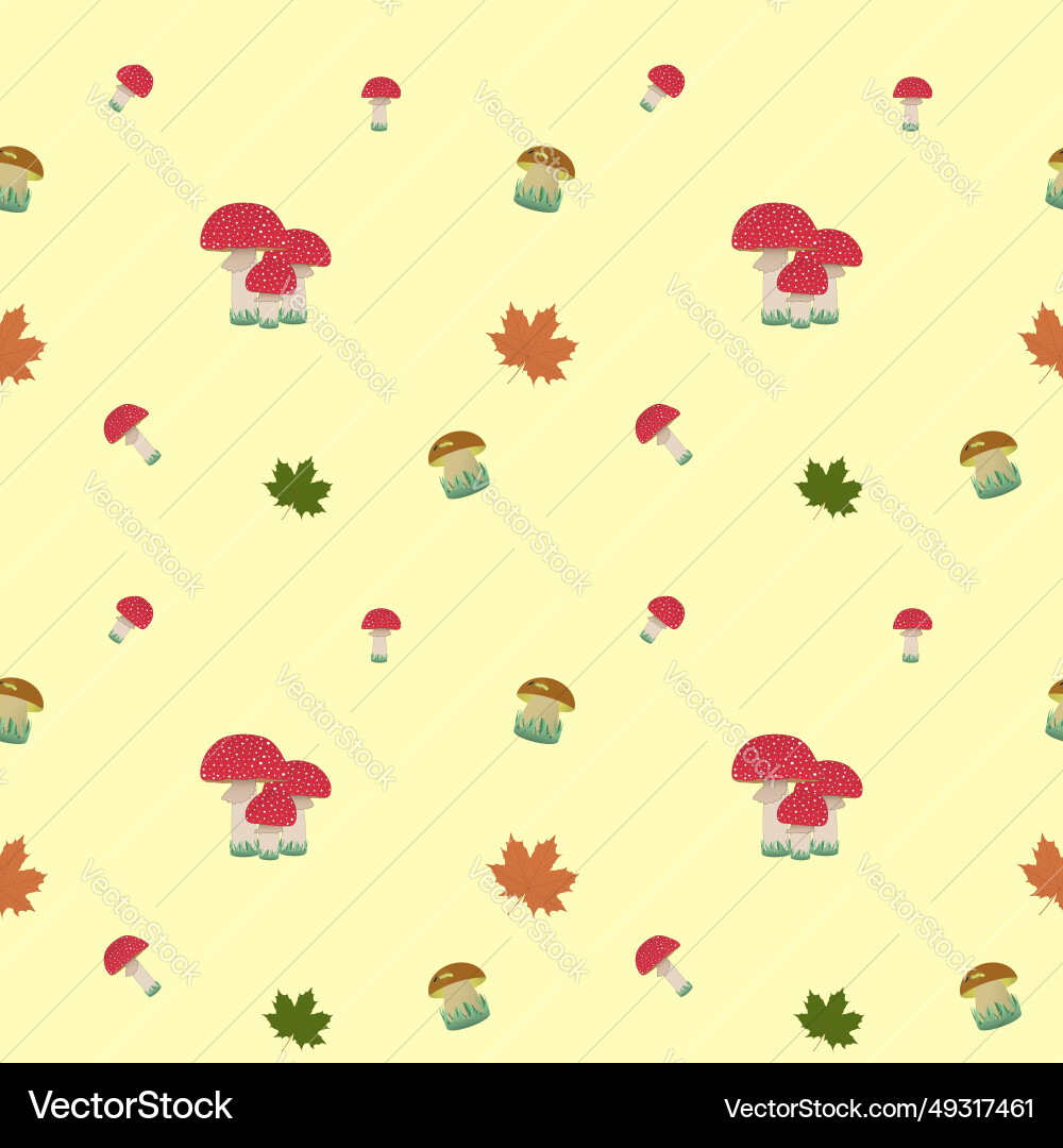 Fly agaric and fall leaves pattern Royalty Free Vector Image