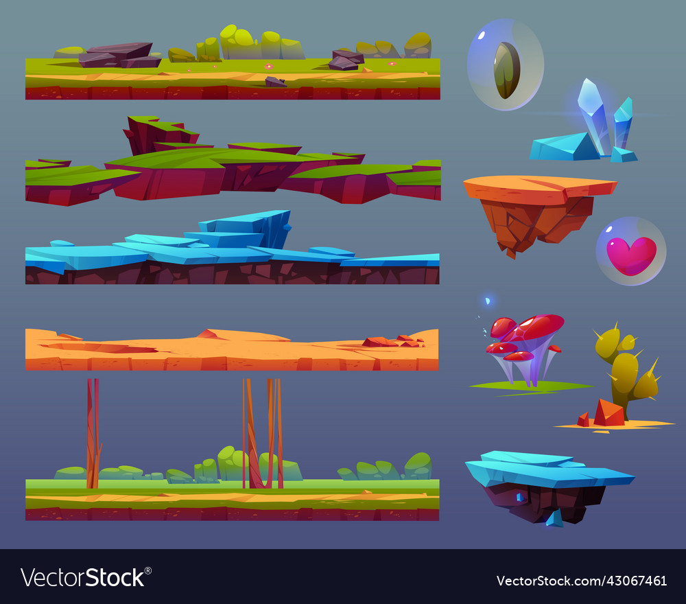 Game ui elements of ground floating island items Vector Image