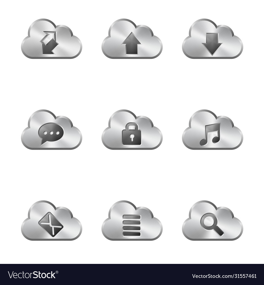 Metal cloud sharing icons vector image Metal cloud sharing icons
