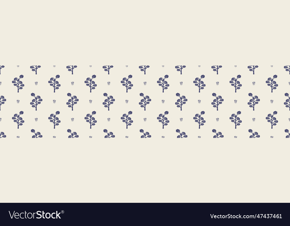 Quirky forest tree blue motif border Royalty Free Vector