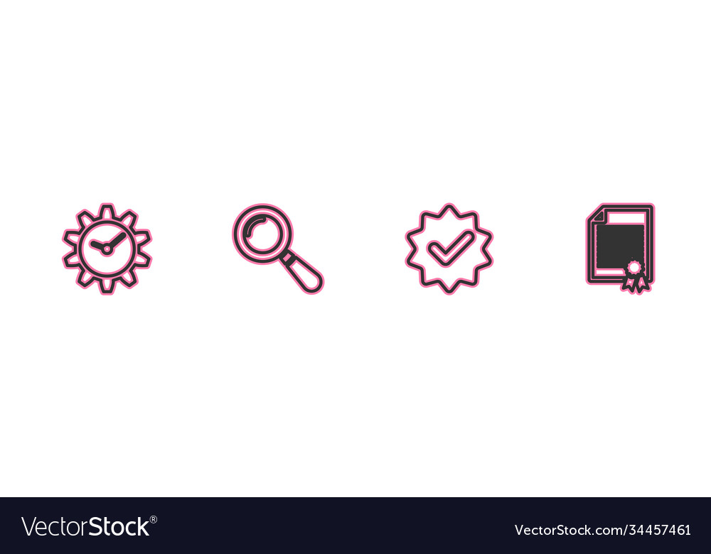 Set line time management approved and check mark vector image Set line time management approved and check mark