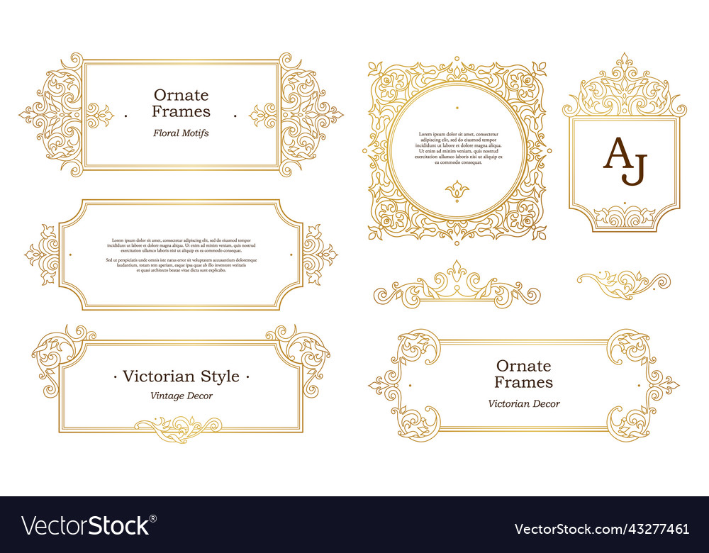 Set with golden frames vignettes in victorian Vector Image Set with golden frames vignettes in victorian