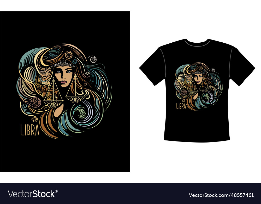T-shirt design with libra zodiac sign art vector image T-shirt design with libra zodiac sign art