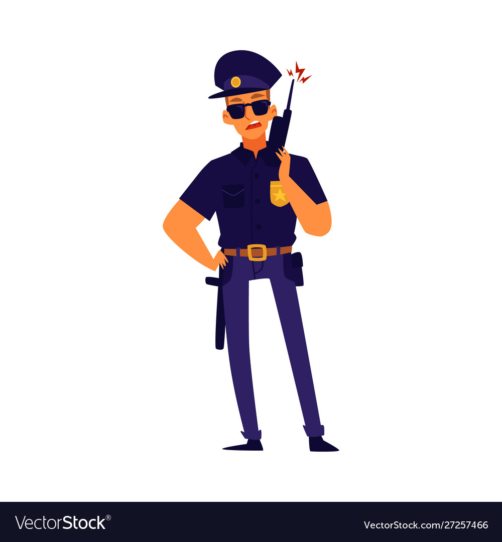 A policeman in dark uniform with weapon flat Vector Image