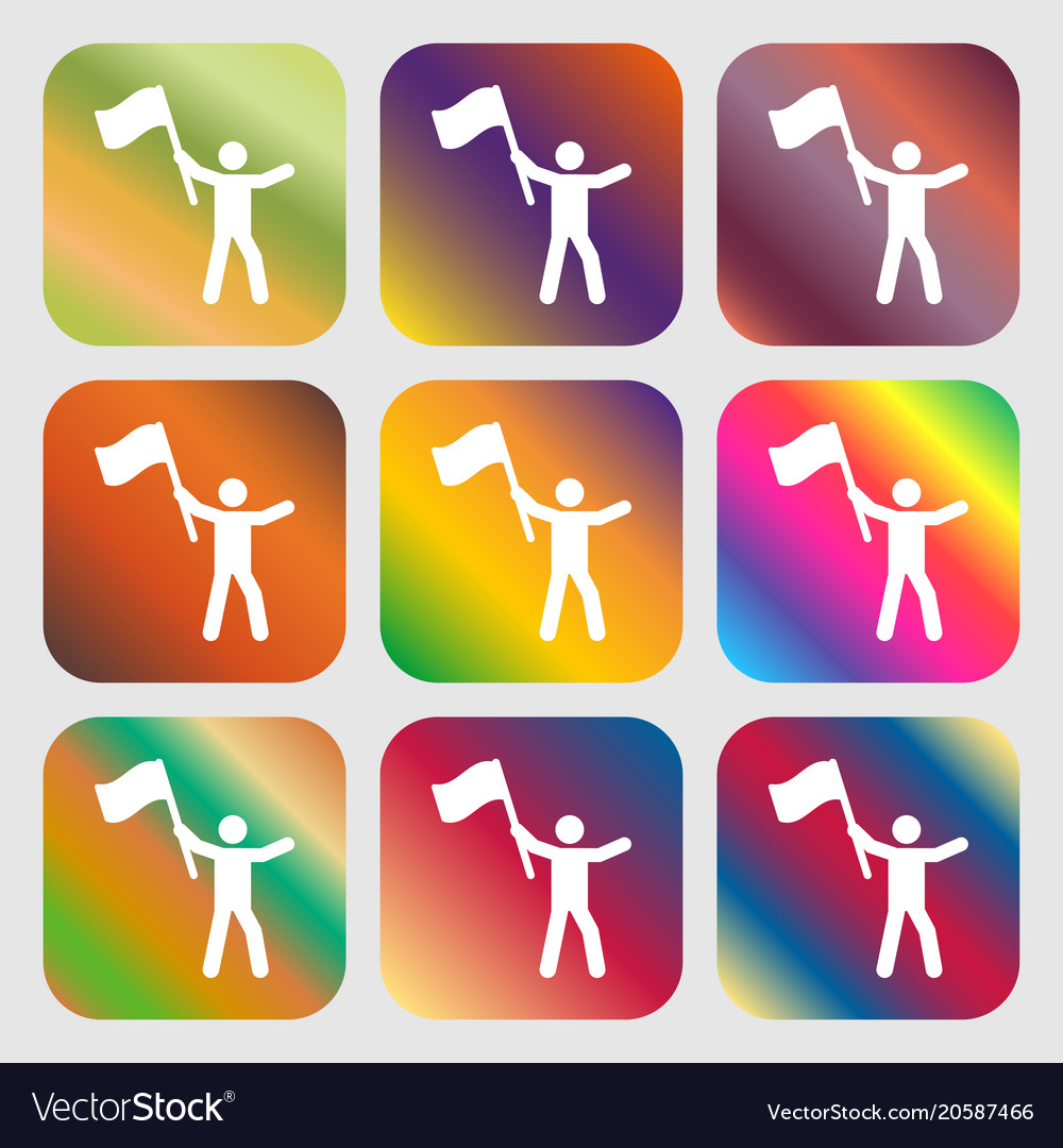 Colorful icons and signs in the form of a button