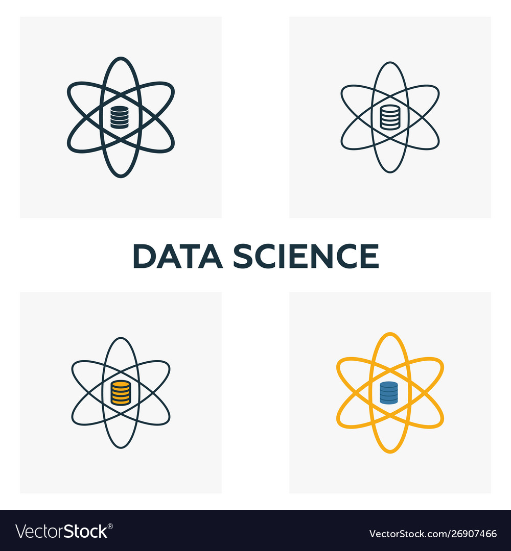Data science icon set four elements in different