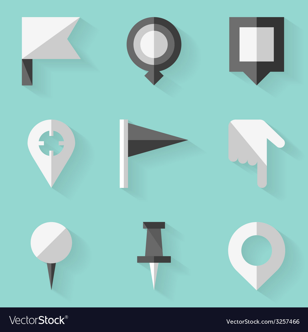 Flat icon set push pin map white style