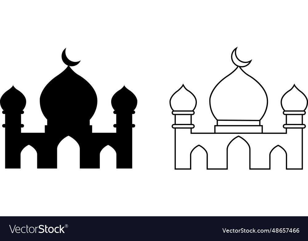 Islamic mosque minaret and dome icons set islamic Vector Image