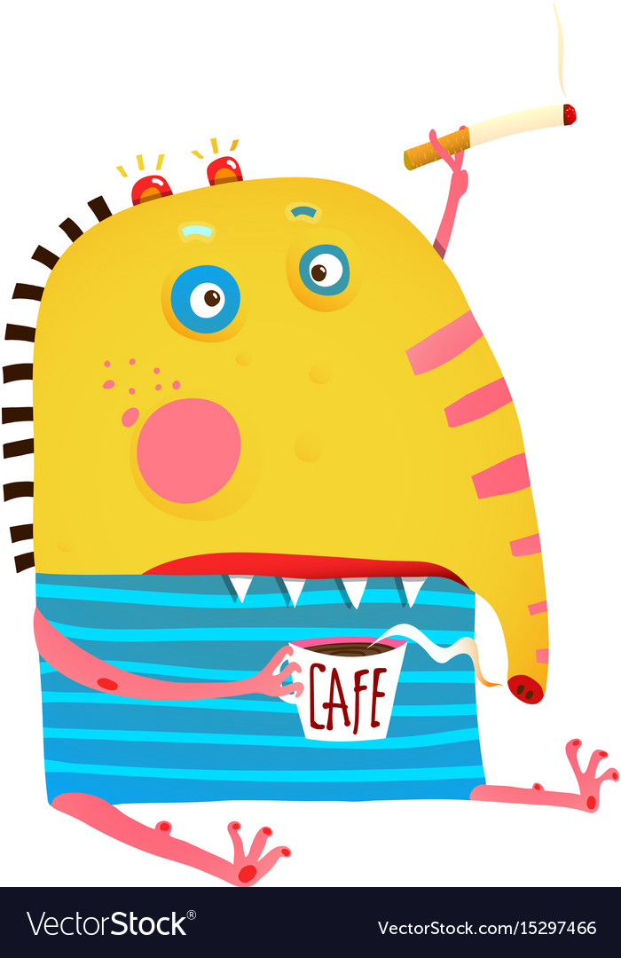 monster sitting with coffee and cigarette smoking vector image