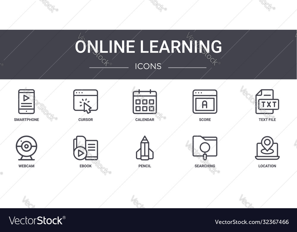 Online learning concept line icons set contains vector image Online learning concept line icons set contains