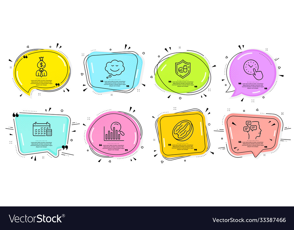 Pecan nut search and speech bubble icons set Vector Image Pecan nut search and speech bubble icons set
