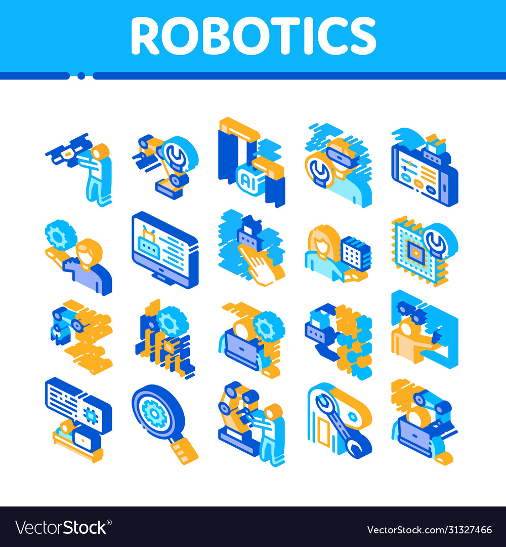 Robotics master isometric icons set Vector Image Robotics master isometric icons set