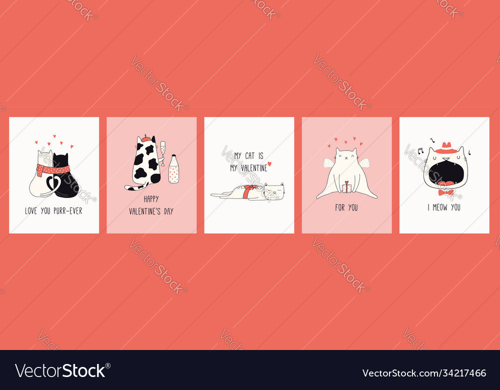 Set valentine cards with cute cats