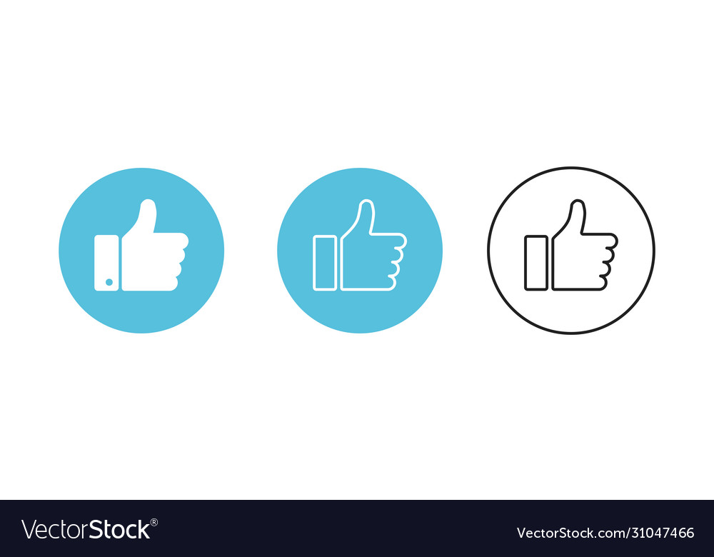 Thumb up blue circle isolated icons on white