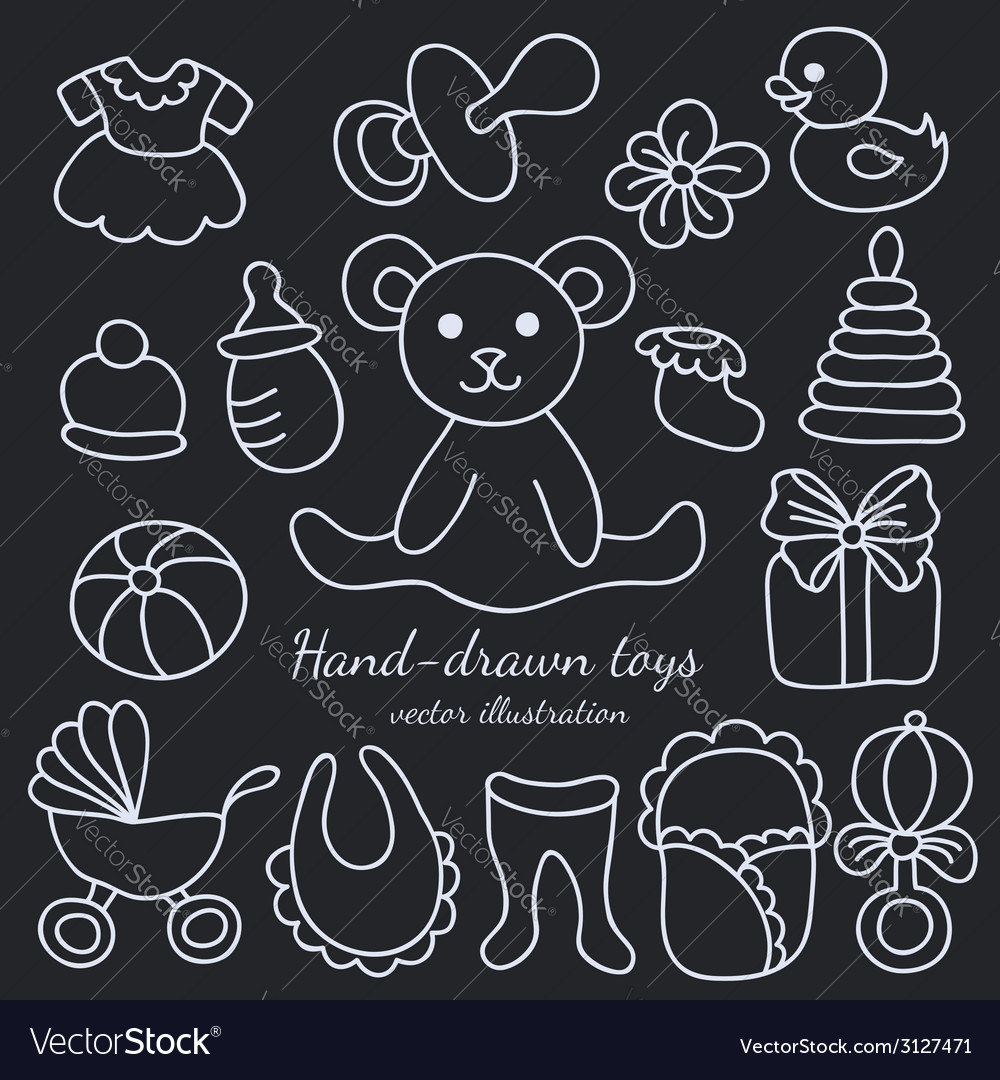 Hand-drawn baby goods and toys set