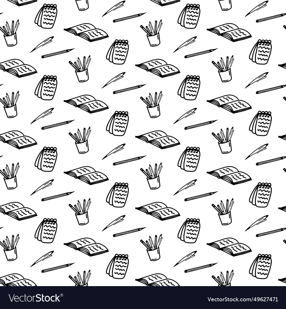 Hand drawn seamless pattern with notepad notebook Vector Image Hand drawn seamless pattern with notepad notebook